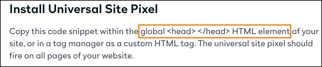 Screenshot of Step 3 of the pixel installation process focused on the text explaining where the code snippet should be installed on your webiste.